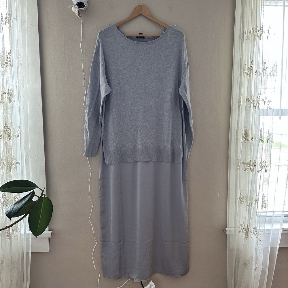 J Jill Womens Wearever Collection Layered Mixed Media Maxi Dress Size M Gray NWT